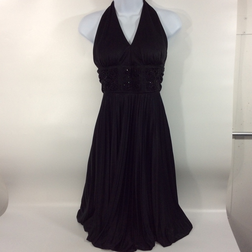 Betsy & Adam By Linda Bernell Size 2 Cocktail Dress Black Halter Pleated